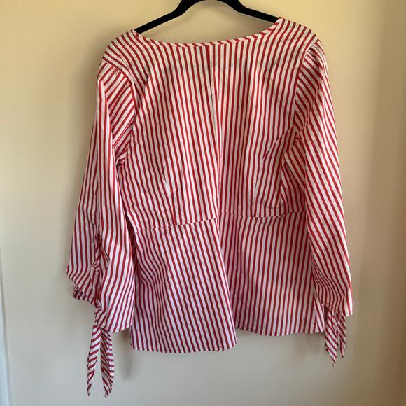 Universal Standard for J. Crew Top Striped Red White Zip Tie 3/4 Sleeve Sz L - Picture 8 of 8